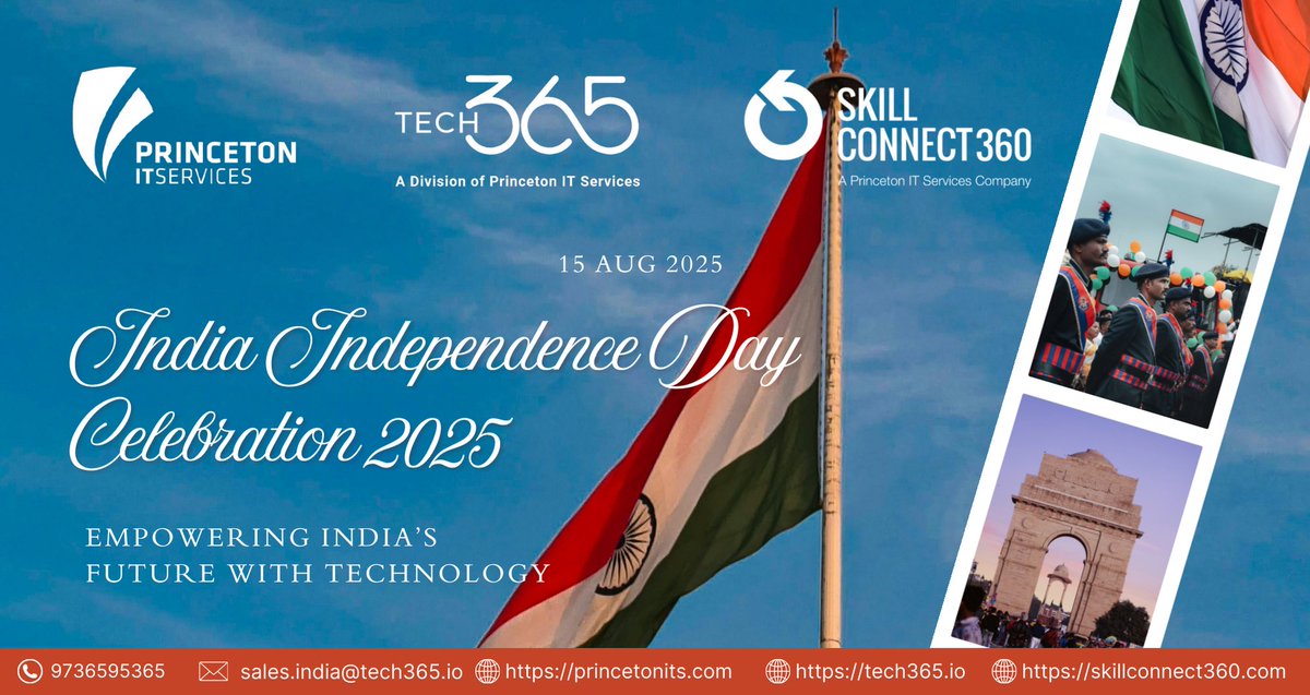 PrincetonITS's tweet image. Celebrating India&apos;s Independence Day 2025 with pride &amp;amp; innovation! Empowering the nation’s future through technology. #IndependenceDay #Tech365 #PrincetonITServices #SkillConnect360