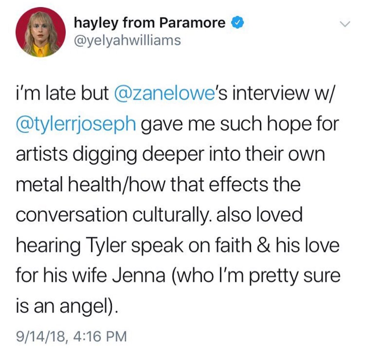 thinking about this old hayley williams tweet
