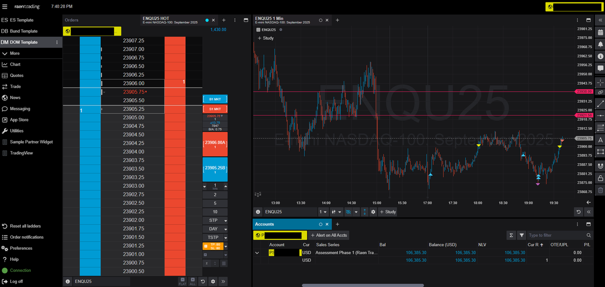 Drafttrading's tweet photo. Trading day 7 of the @Raentrading and @PeterLBrandt 30 day assessment challenge...
+$1400 for the day
+$6300 net
2 trades:
#Globex #ForceInversion (#Vwap breakout higher after failed auction lower) to high of the day
then an old fashion #ORB #ForceSweep (opening range breaks higher, buys the test of VWAP for a swing back to new highs of the day 1:1 risk)
ITS LIKE CLOCKWORK
Hit +1R on all other accounts too - if not listed here its cause we aren't trading it while its reviewed for payout... $$$