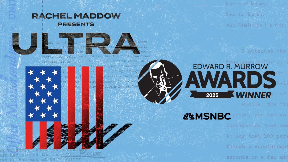 mikeyarvitz's tweet photo. Stunned beyond belief that “Ultra” has won an Edward R. Murrow Award! Congrats to @maddow and the whole team, and thank you to all who listened! @RTDNA @MSNBC #Murrow https://t.co/yvRpbBzIC7