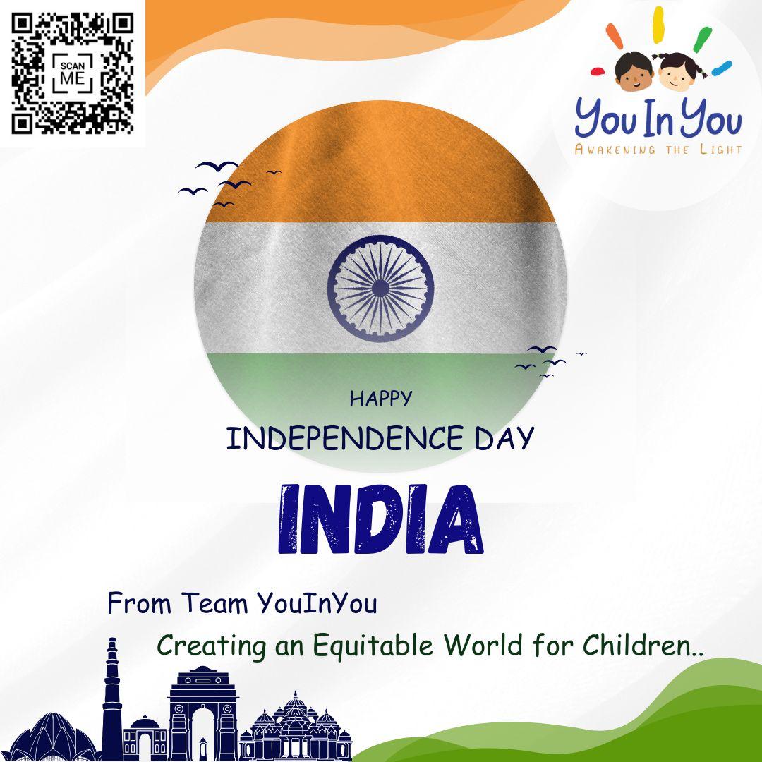 🇮🇳 Happy Independence Day! 🇮🇳
At YouInYou, we believe true freedom begins with education. 
This Independence Day, let’s pledge to empower every underprivileged child with the knowledge and opportunities they deserve.
Sponsor a child's education - rzp.io/l/fHmspzMzg