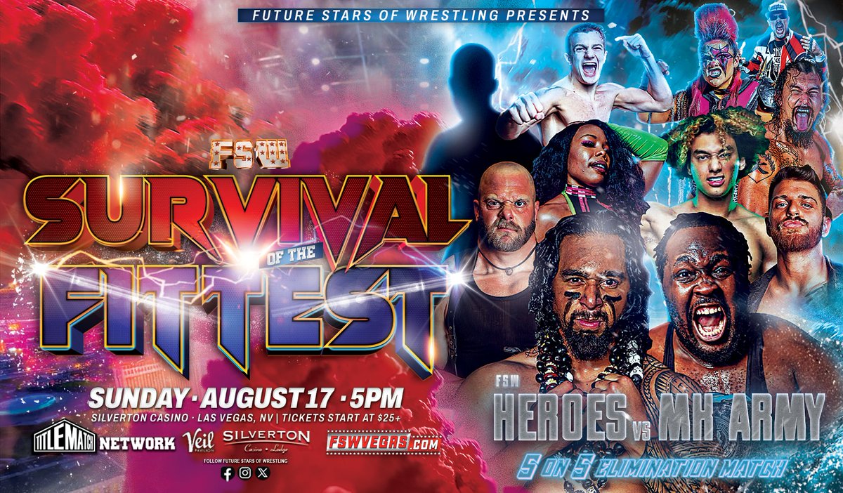 THIS SUNDAY on <a href="/TitleMatchWN/">Title Match Network</a>! 

𝙎𝙪𝙧𝙫𝙞𝙫𝙤𝙧 𝙈𝙖𝙩𝙘𝙝
FSW Heroes 
VS
The MK Army 

FSW Survival of the Fittest
This Sunday, August 17, 5PM PST
Silverton Casino | #LasVegas 

Ticket + Streaming links in our bio!