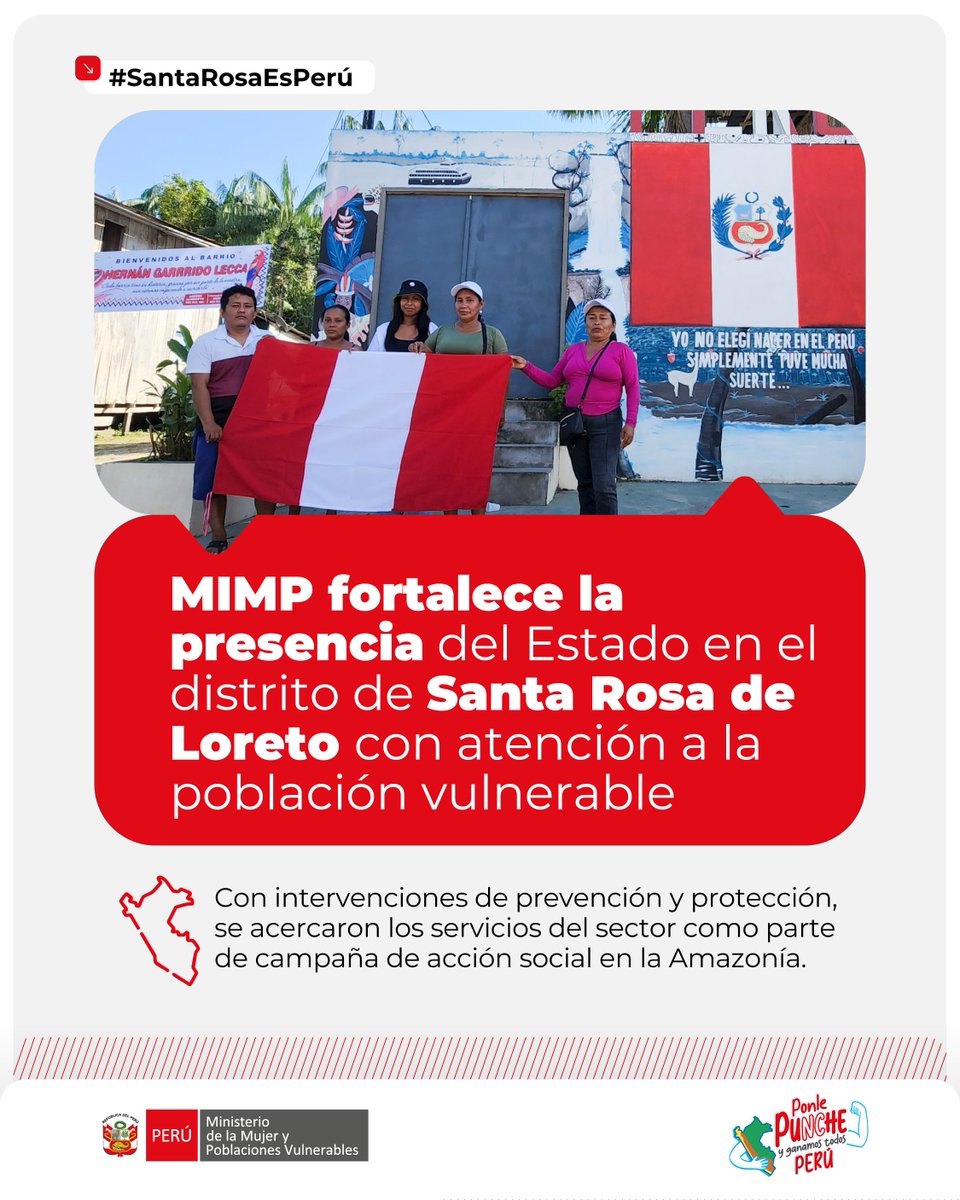 📷 El #MIMP llevó atención y servicios de prevención y protección a mujeres, niñas, niños, adolescentes y personas en situación de vulnerabilidad en Santa Rosa de Loreto 📷, fortaleciendo la presencia del Estado en la Amazonía.
📷 Lee la nota aquí: gob.pe/institucion/mi…