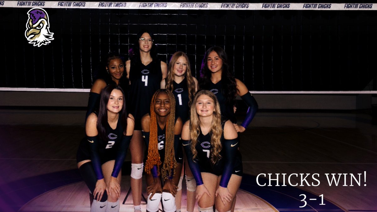 ChickashaATH's tweet photo. Congratulations to our Lady Chicks Volleyball Team! First win of their season and to Head Coach Nikki Clay, first win as a Fightin' Chick!!! #ChicksFight https://t.co/BNn1veiBBm