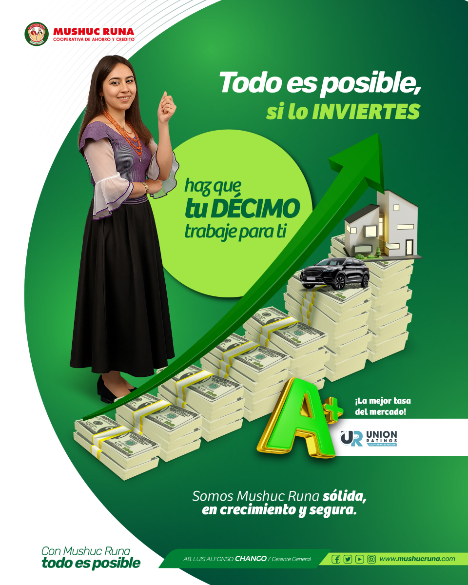 Todo es posible si lo 𝑰𝑵𝑽𝑰𝑬𝑹𝑻𝑬𝑺 💸

Haz que tus 𝑫𝑬́𝑪𝑰𝑴𝑶𝑺 trabajen para ti. 

Somos 𝐌𝐔𝐒𝐇𝐔𝐂 𝐑𝐔𝐍𝐀 🔝𝒔𝒐́𝒍𝒊𝒅𝒂, 𝒆𝒏 𝒄𝒓𝒆𝒄𝒊𝒎𝒊𝒆𝒏𝒕𝒐 𝒚 𝒔𝒆𝒈𝒖𝒓𝒂🔝

Calificación A+ otorgado por Union Ratings

Con #MushucRuna #TodoEsPosible