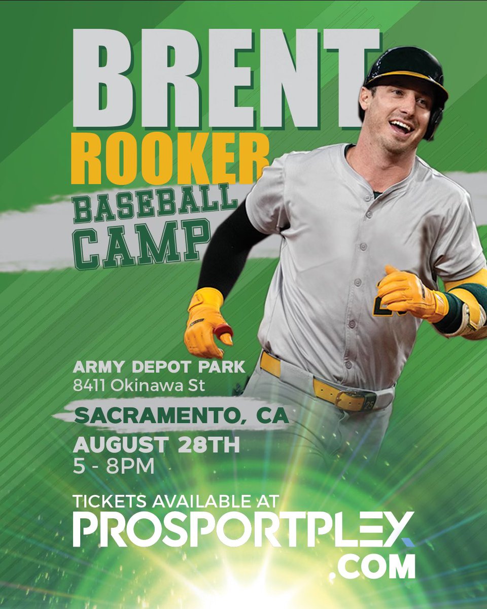 Excited to host our first youth baseball camp in Sacramento on August 28th! Hope to meet you all there. Tickets available through the link: prosportplex.com/brentrooker/