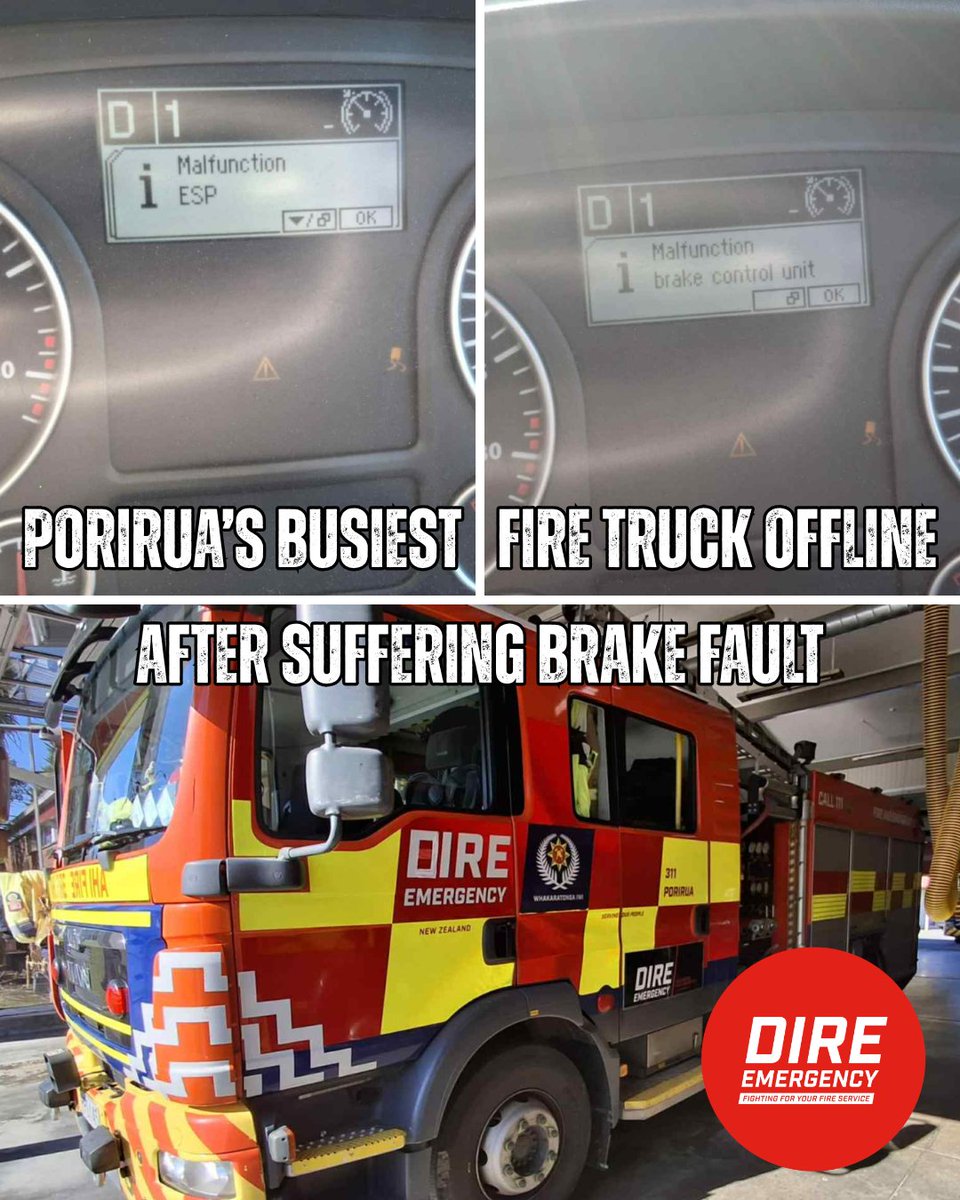 Porirua’s busiest fire truck is unavailable until atleast 3.30pm after suffering a brake fault. Fleet are urgently trying to source a replacement.

A massive shout out to the local service provider, who work exceptionally hard to keep the Wellington fleet online #DireEmergency