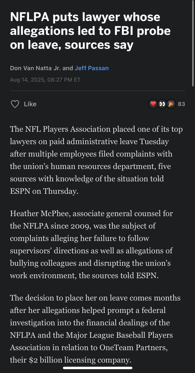 PabloTorre's tweet photo. UPDATE: This just happened, tonight.

And if you listened to Part III of our series, all about the FBI investigation into the NFLPA — linked in the tweet below — you know exactly how enormous this update from @DVNJr and @JeffPassan is.

https://t.co/RqgocW0Q0g https://t.co/yJDVKTGBf8