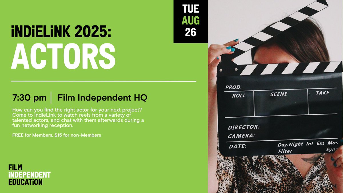 filmindependent's tweet image. Need the right actor for your next project? Come to IndieLink to watch reels from a talented #actors + network! 🤝 

🎬 #Producers or #directors, meet a diverse group of performers in just one night. 🎭 Actors, apply to showcase your reel.

Happens only once a year! Register