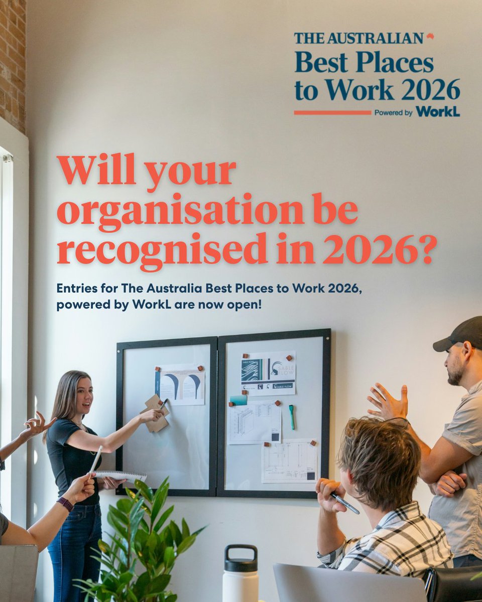The @Australian Best Places to Work 2026, powered by WorkL For Business are officially open for entries!

Find out more here 👉 workl.com/business/workp…

#TheAustralian #BestPlacesToWork2026 #WorkplaceExcellence