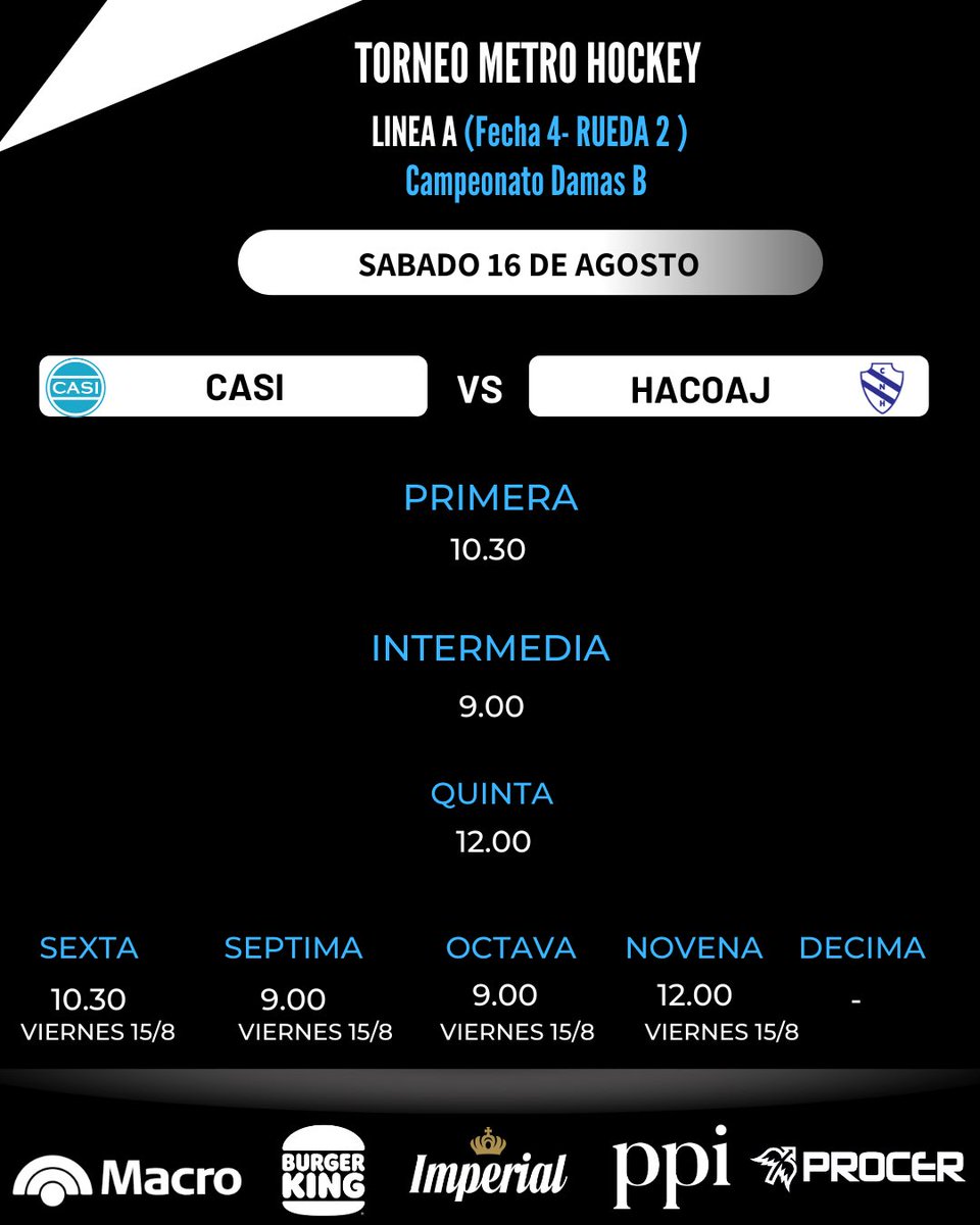 CASI_OK's tweet photo. 🏑 Los equipos del #Club jugarán la 4ª fecha de la #segunda rueda del torneo de @hockeybuenosaires (Líneas A, B, C y D). #VamosCASI https://t.co/vOQzehSWMD