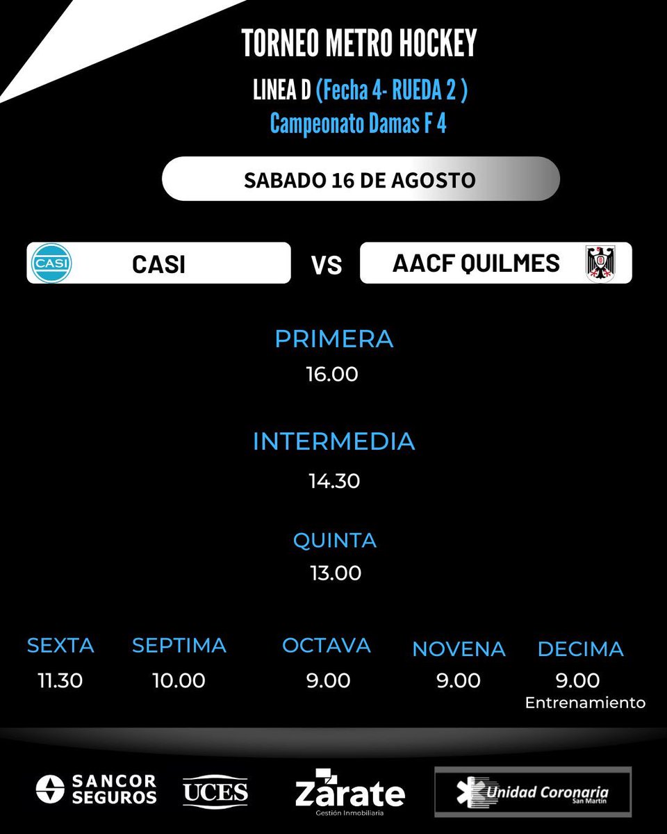 CASI_OK's tweet photo. 🏑 Los equipos del #Club jugarán la 4ª fecha de la #segunda rueda del torneo de @hockeybuenosaires (Líneas A, B, C y D). #VamosCASI https://t.co/vOQzehSWMD