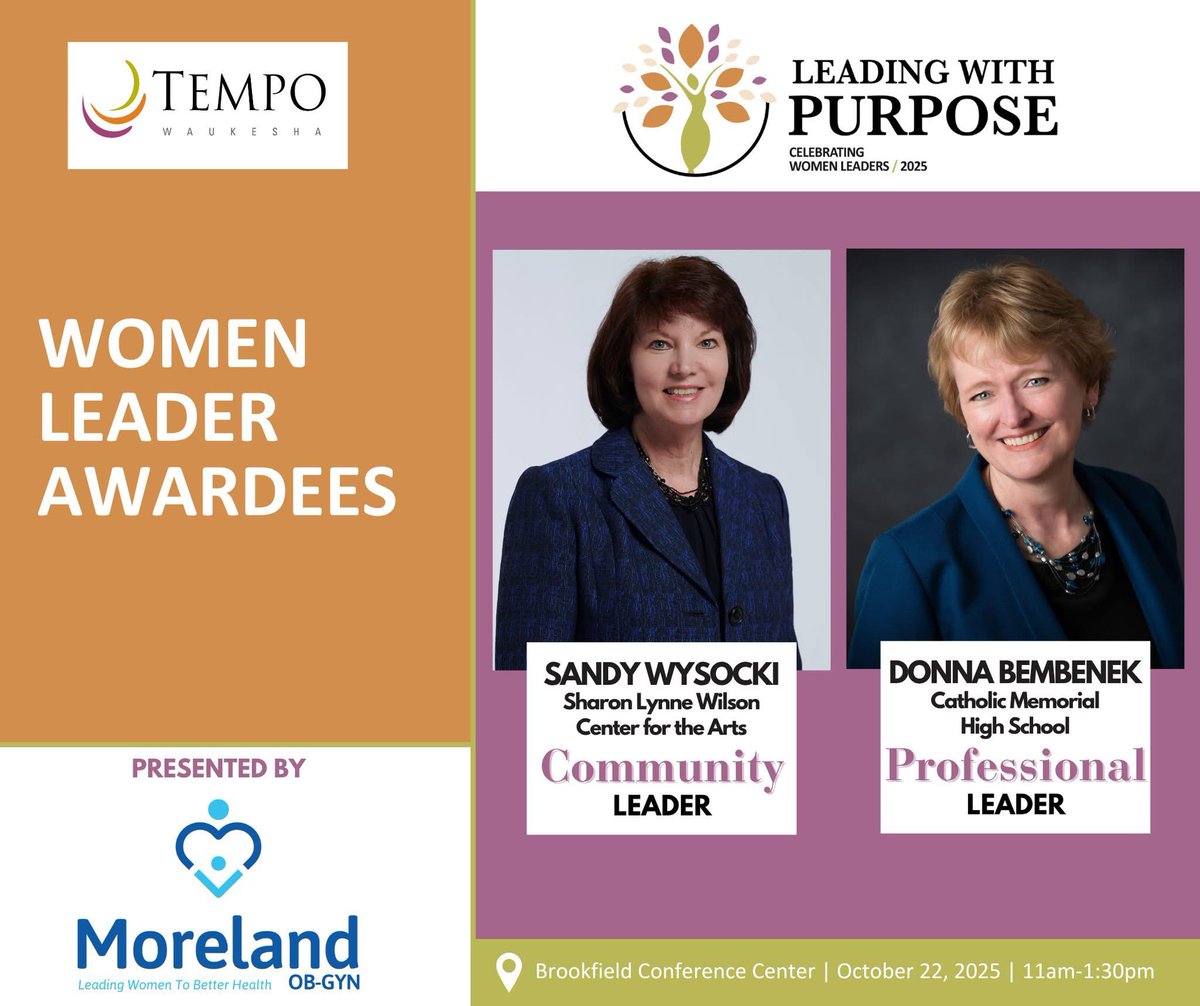Congratulations to our president, Donna Bembenek, on being named a Women Leaders Awardee by Tempo Waukesha. Donna has been named the recipient of the 2025 Professional Leader Award. A well-deserved honor. Donna will be recognized on Oct 22 at the Brookfield Conference Center.