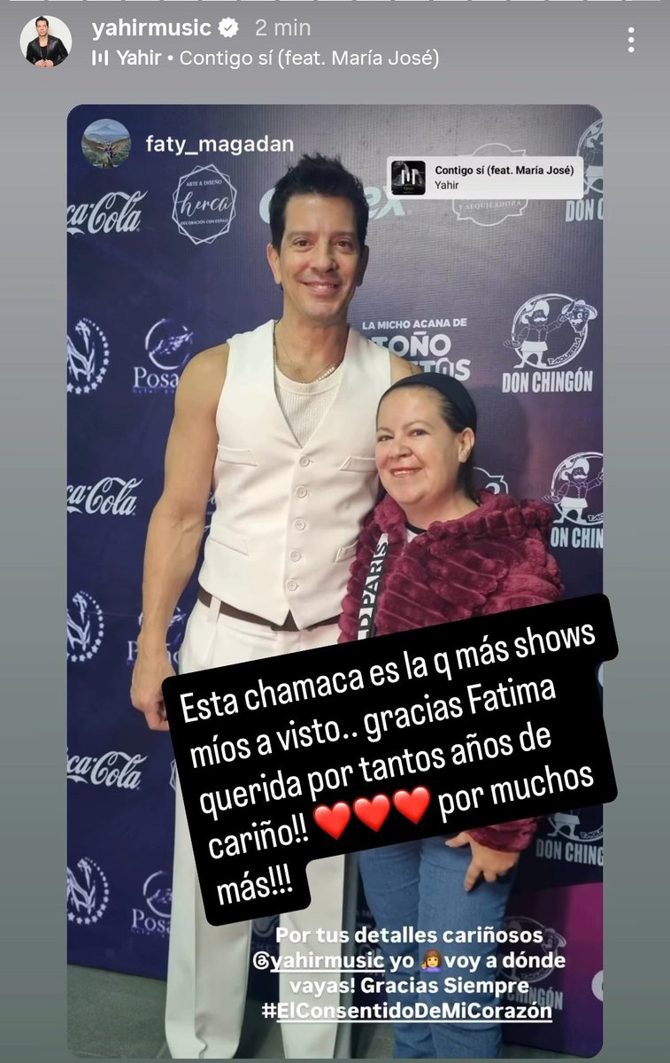 A sus detalles Cariñosos me acostumbre! <a href="/yahirmusic/">Yahir</a> #ElConsentidoDeMiCorazón Un Honor y privilegio poder disfrutar de tu talento y cariño! Te quierooo!