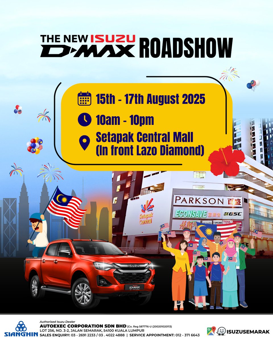sianghin's tweet image. Lotus’s Kepong &amp;amp; Setapak Central, Isuzu DMax on display 15–17 Aug 2025. Free gifts while stocks last.

*T&amp;amp;Cs apply

#Sianghin #Autoexec #IsuzuAmpang #IsuzuJalanTunRazak #IsuzuJinjang #IsuzuSetapak #Isuzu #IsuzuDMaxMalaysia #IsuzuDMax #BreakingBoundaries #LiveLimitless
