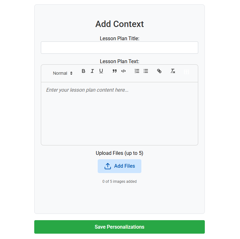 🚀 NEW: AI Lesson Planner now includes rich text formatting!

Teachers can add their own formatting, and structure to personalize their AI-generated lesson plans. 

The AI learns YOUR style and creates plans that feel just like yours!

Say goodbye to generic lesson plans! ✨
