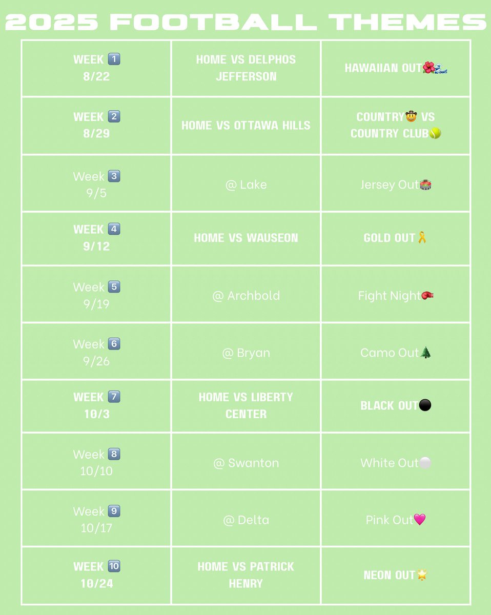 🚨THEME CHANGE🚨 Week 4 vs Wauseon has been changed to a Gold Out🎗️