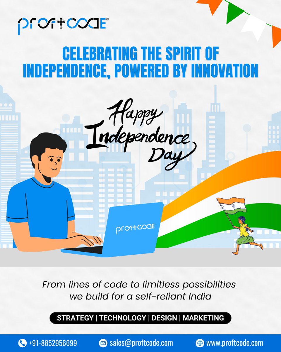 proftcode's tweet image. 🇮🇳 Happy Independence Day! 🇮🇳
Wishing peace, unity &amp;amp; progress to all. At Proftcode, we innovate to empower a brighter, stronger India. 💡
Your growth, our technology—partner with Proftcode.
Contact Us:💻 proftcode.com
#Proftcode #IndependenceDay2025 #Bharat #Innovation