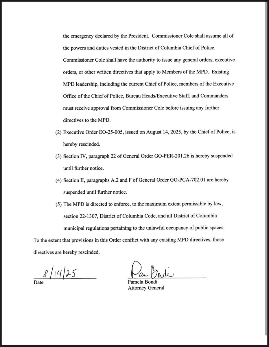 ChadGilmartinCA's tweet image. 🚨 .@AGPamBondi has ordered an END to dangerous sanctuary policies in Washington, DC ⬇️