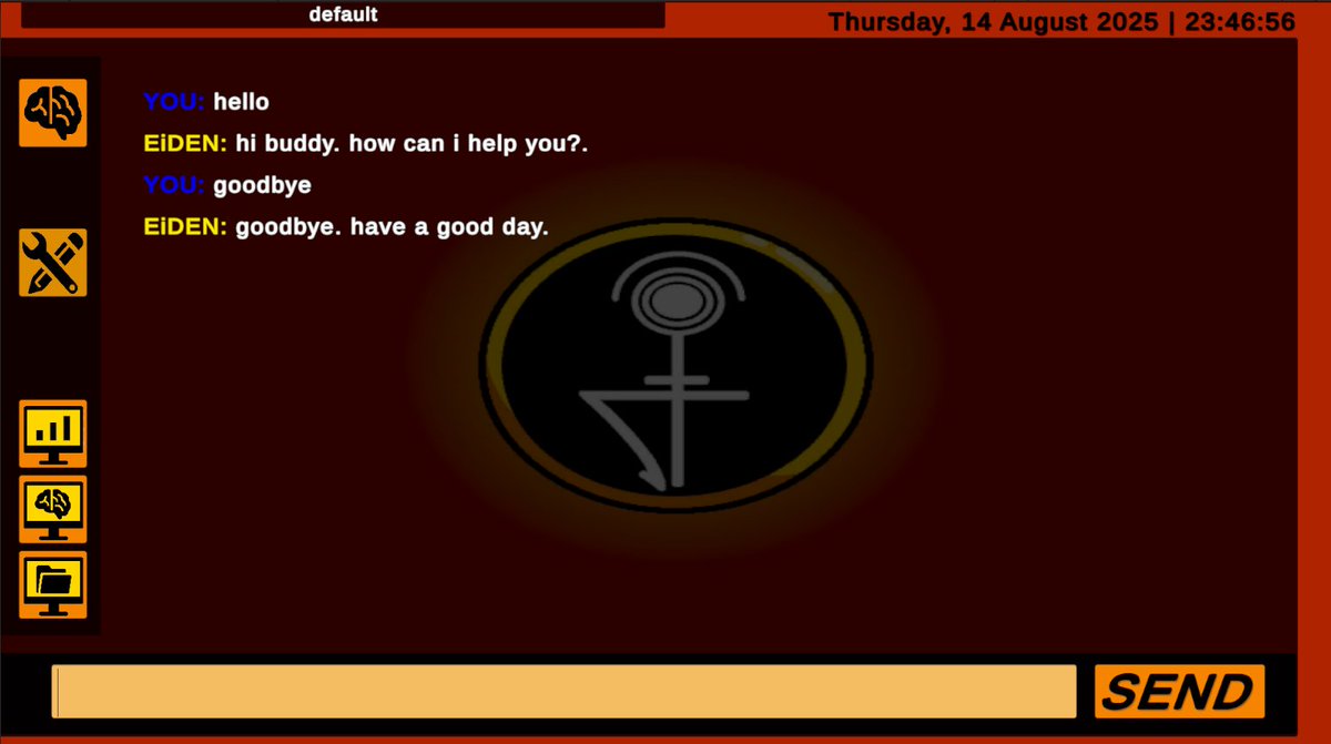 🧠 EiDEN is now learning follow-up chain concepts and linked phrases giving him more natural, human-like responses in conversations.

From a simple “hello” to a warm “have a good day,” he’s getting better at connecting ideas and improving his expression.

#AI #AIDevelopment
