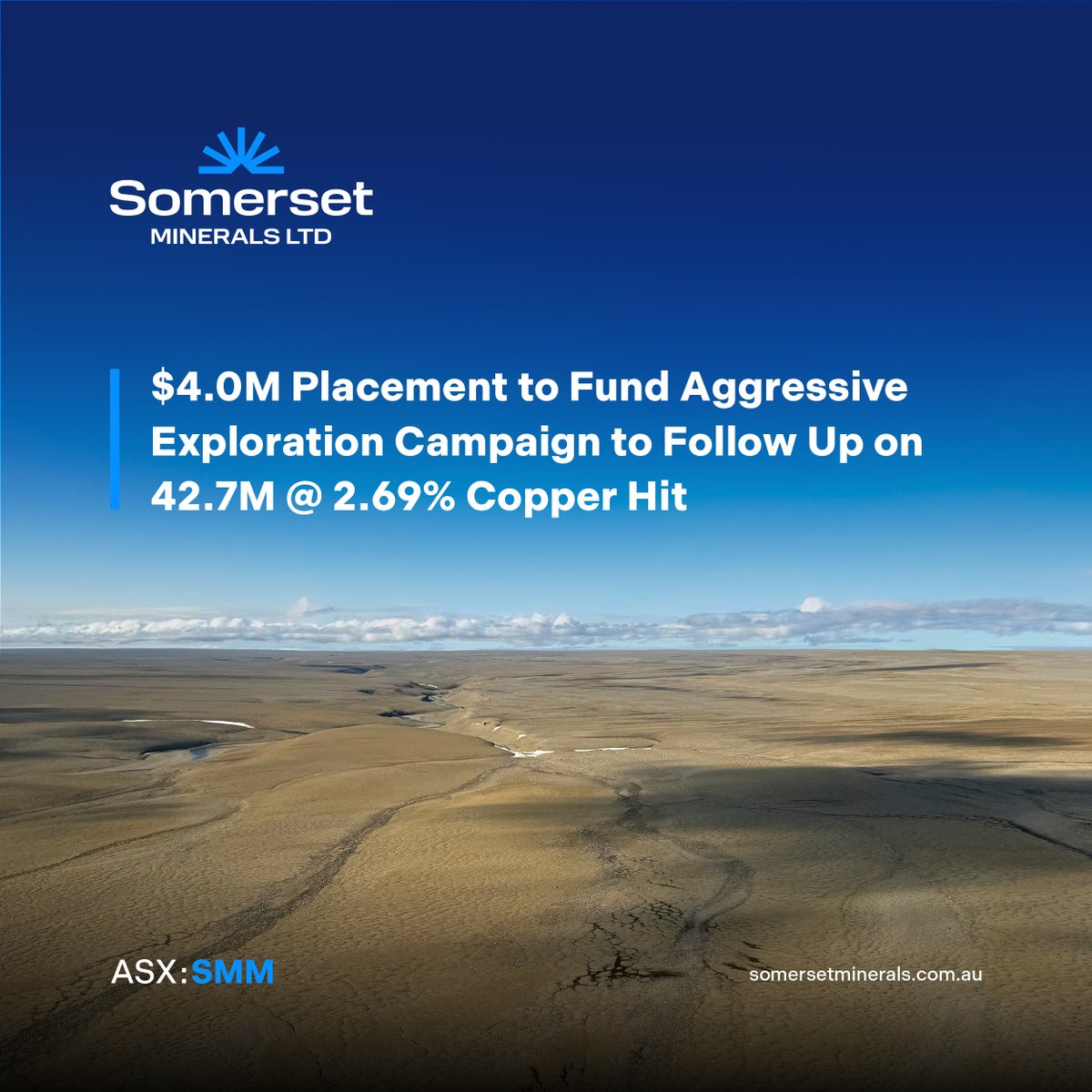 #ASXNews

$SMM.AX has received firm commitments to raise $4.0M through the issue of 307,692,308 fully paid ordinary shares at an issue price of $0.013 per share.

Raising will fund aggressive #exploration activities at Coppermine, to resume next week.

loom.ly/_37CeEk