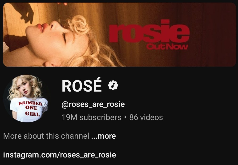 ROSÉ's official YouTube channel has now surpassed 19 million subscribers on YouTube. 

● She becomes the first female K-pop soloist to surpass 19 million subscribers on YouTube