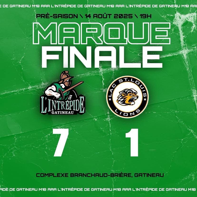 Marque finale au Complexe Branchaud-Brière.

Victoire face aux Lions.

Prochain rendez-vous, demain face aux Gaulois.

#intrépidehockey | #jesuisintrépide