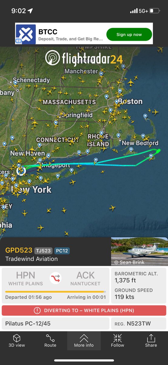 Matt_Popp's tweet photo. Why two planes flying from Westchester to ACK diverted back to Westchester tonight? @flightradar24 https://t.co/UsrfukUy7t