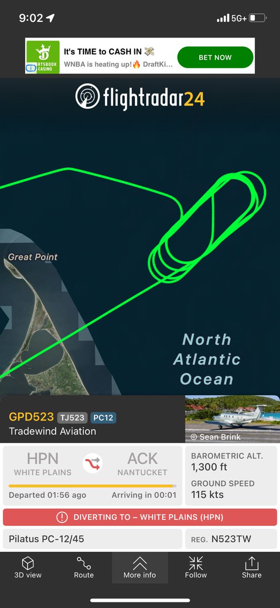 Matt_Popp's tweet photo. Why two planes flying from Westchester to ACK diverted back to Westchester tonight? @flightradar24 https://t.co/UsrfukUy7t