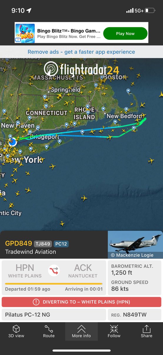 Matt_Popp's tweet photo. Why two planes flying from Westchester to ACK diverted back to Westchester tonight? @flightradar24 https://t.co/UsrfukUy7t