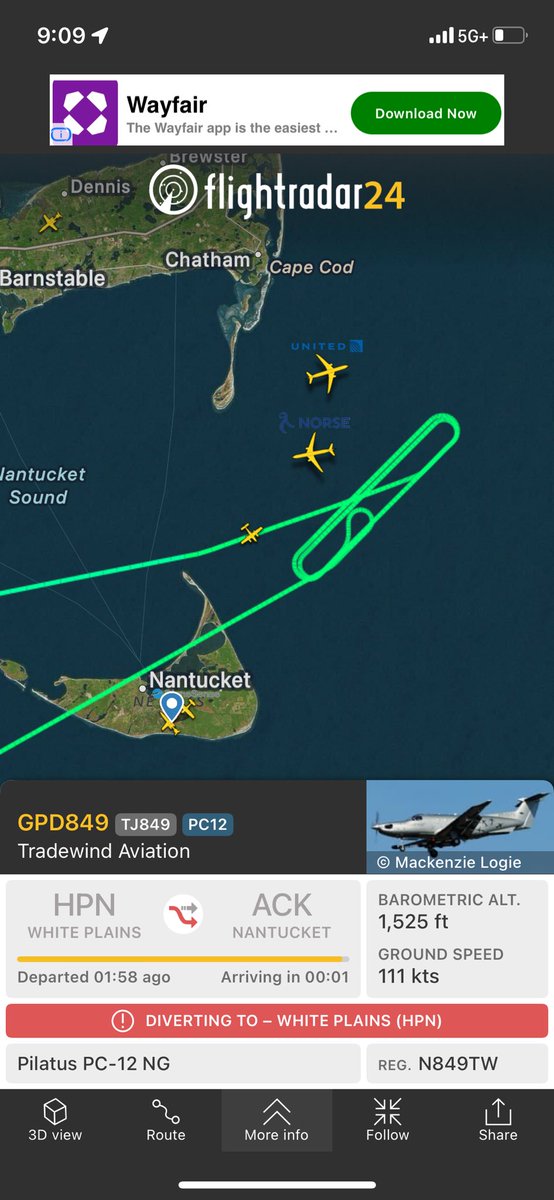 Matt_Popp's tweet photo. Why two planes flying from Westchester to ACK diverted back to Westchester tonight? @flightradar24 https://t.co/UsrfukUy7t