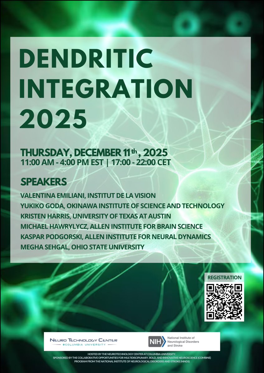 rafael yuste (@yusterafa) on Twitter photo Annoucing next online Dendritic Integration symposium December 11th, 2025 <a href="/Columbia/">Columbia University</a> Neurotechnology Center. Online, free registration, great speakers! ntc.columbia.edu/dendritic-inte… Annoucing next online Dendritic Integration symposium December 11th, 2025 <a href="/Columbia/">Columbia University</a> Neurotechnology Center. Online, free registration, great speakers! ntc.columbia.edu/dendritic-inte…