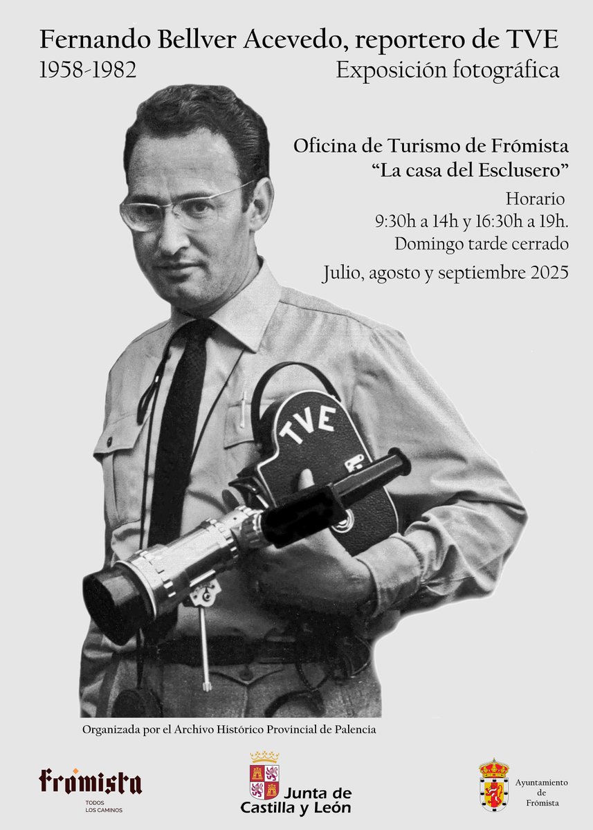 Fernando Bellver Acevedo, reportero de TVE 🎥
Exposición fotográfica en la Oficina de Turismo de Frómista, Palencia
🗓️ Julio, Agosto y Septiembre de 2025