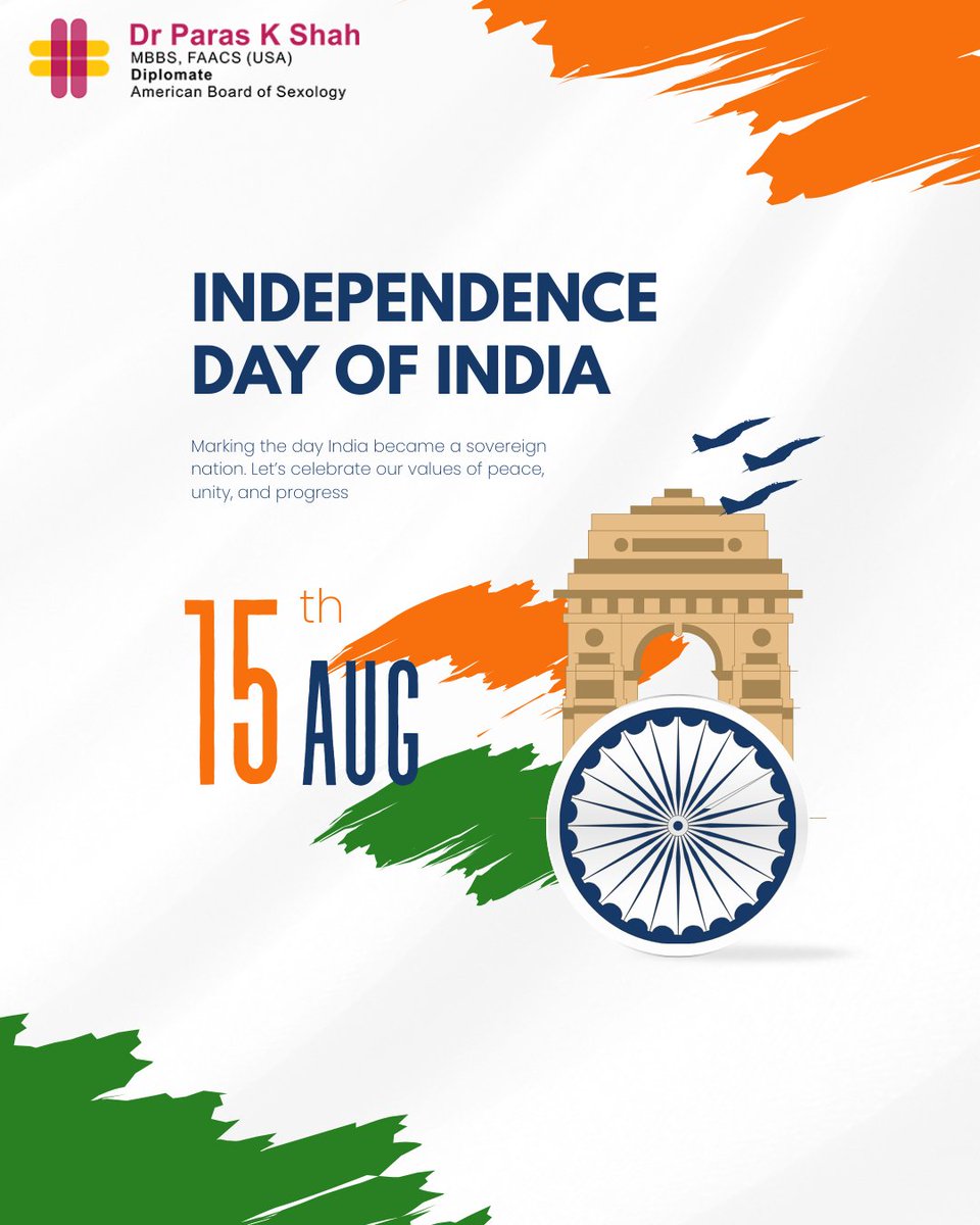 drParas67862's tweet photo. Happy Independence Day! 🇮🇳
Let’s honor our past, celebrate our present, and work for a stronger, healthier India. Jai Hind! 🙏✨
#IndependenceDay #15August #JaiHind #IndiaAt78 #DrParasShah https://t.co/iewgbj5Qxj