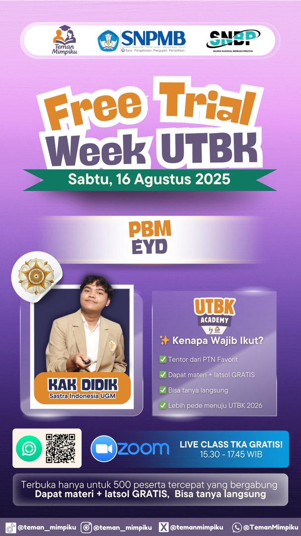 ptn! Kita bakalan adain kelas gratis SNBT buat temen2 nihh gusyy, reply mauu nanti aku drop doksli nya😆🫰🏻 kapan lagi yakan kita adain kelas gratis