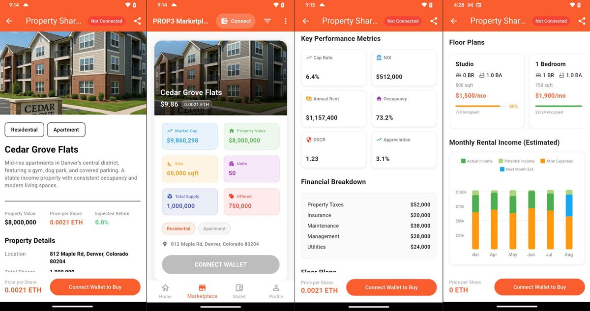 Great update from the team! The development of PROP3 is progressing rapidly, and these screenshots are amazing!

The PROP3 app, scheduled for launch in Q3-Q4, will bring <a href="/Home3Suite/">Home3</a>  into the big leagues by enabling the tokenization and fractionalization of real estate 🏡

Have