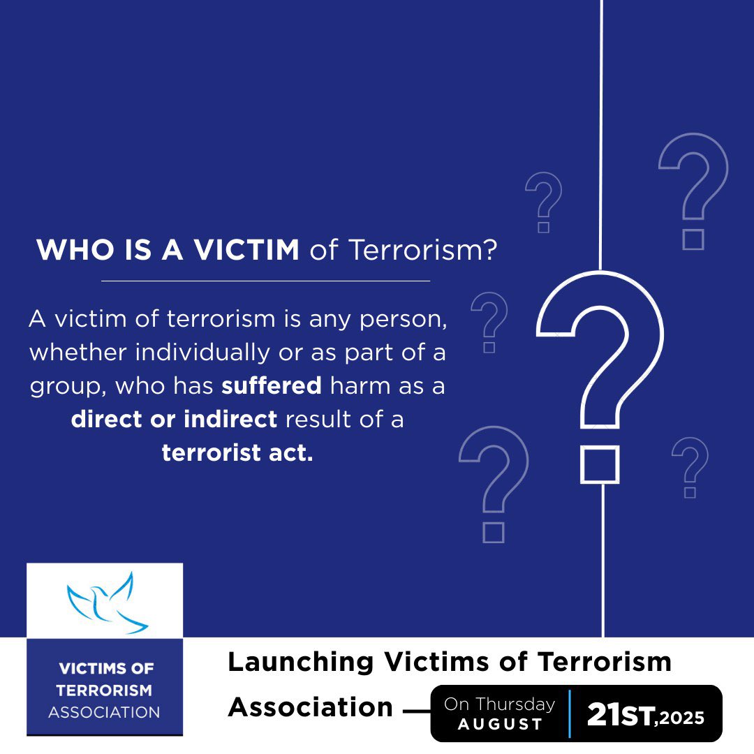 ‣ Victims of terrorism are our parents, children, friends, and neighbours. They live with pain, loss, and unanswered questions. 
🕊️As we launch the Victims of Terrorism Association, let’s stand with them, demand their rights, and help rebuild their lives.
#SupportSurvivors #VoTA