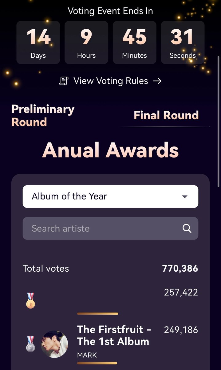 ‼️DREAMZENS ALERT‼️

#NCTDREAM and #MARK have dropped to 2nd place for Jupiter Music Awards 2025 😢
We must push harder to bring this win home for our 7DREAM! 

Let’s secure Male Group of the Year for 7DREAM and Album of the Year for our leader, MARK.

Every vote counts, it’s