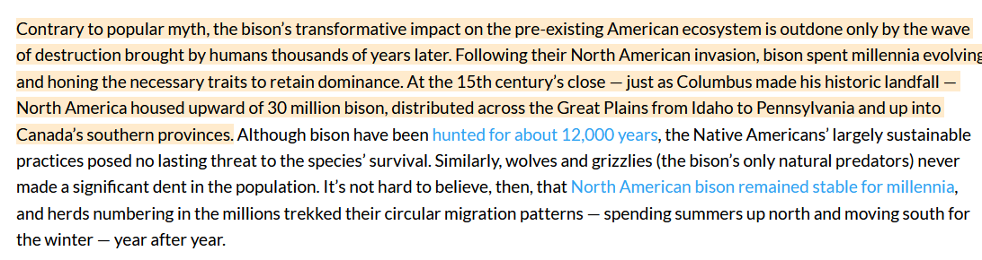 prpaschka's tweet photo. @RizomaSchool @serraotweets Tell me where I'm wrong: (30 million bison * 1400 lb) + ( 100 million deer (generous) * 200 lb) * 50% dressing/processing loss = 31 billion lbs edible pre-colonial meat

https://t.co/nUi5GHY0gd
https://t.co/tEUzVXlzWq
https://t.co/rTi8NKdEUo
https://t.co/PwaJelpwlk https://t.co/S0UDEGAmcy