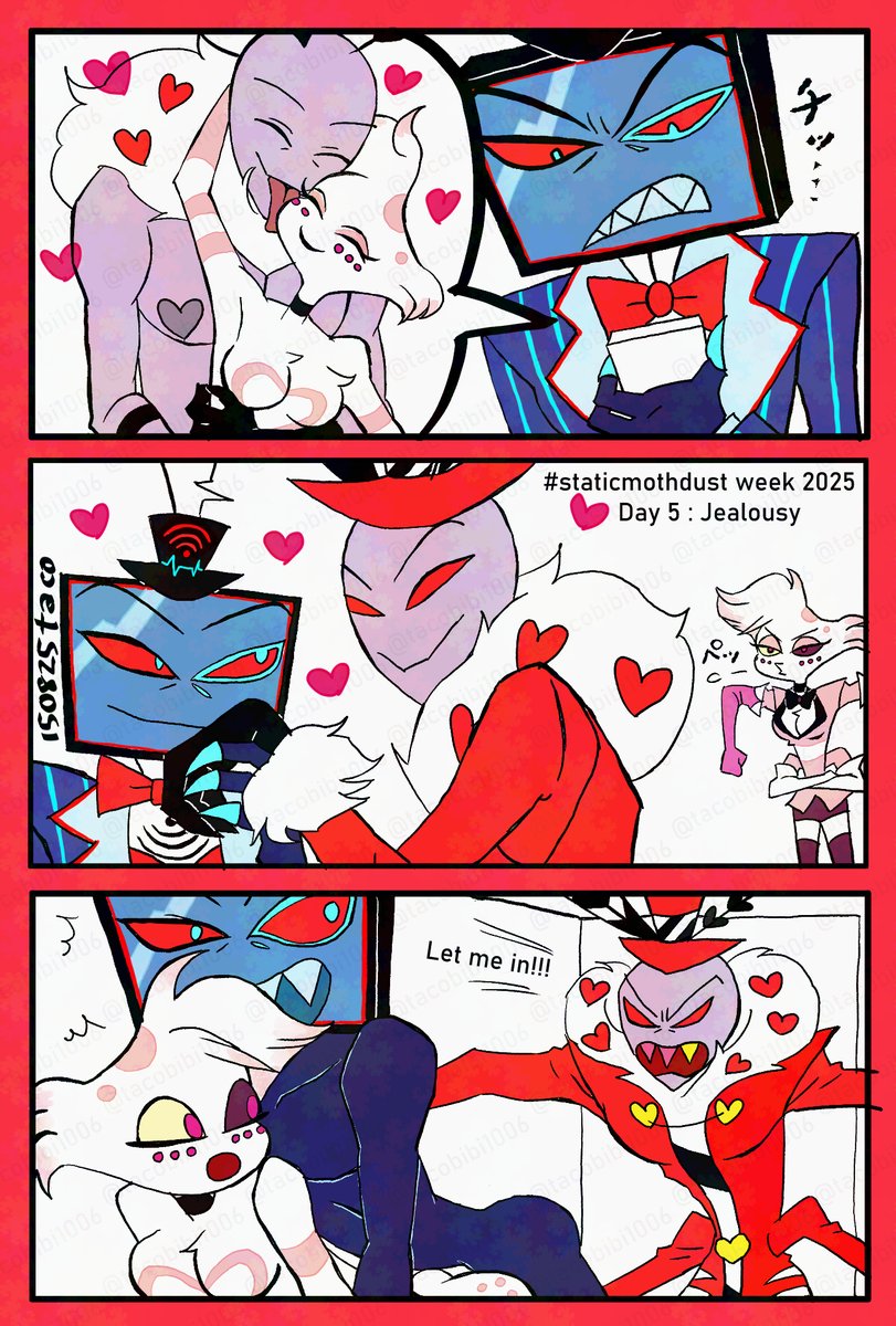 #staticmothdustweek
#staticmothdust
Staticmothdust week 2025
Day 5 : Jealousy
ブルースカイ再掲。
また、Valの眼鏡を、描き忘れました・・・