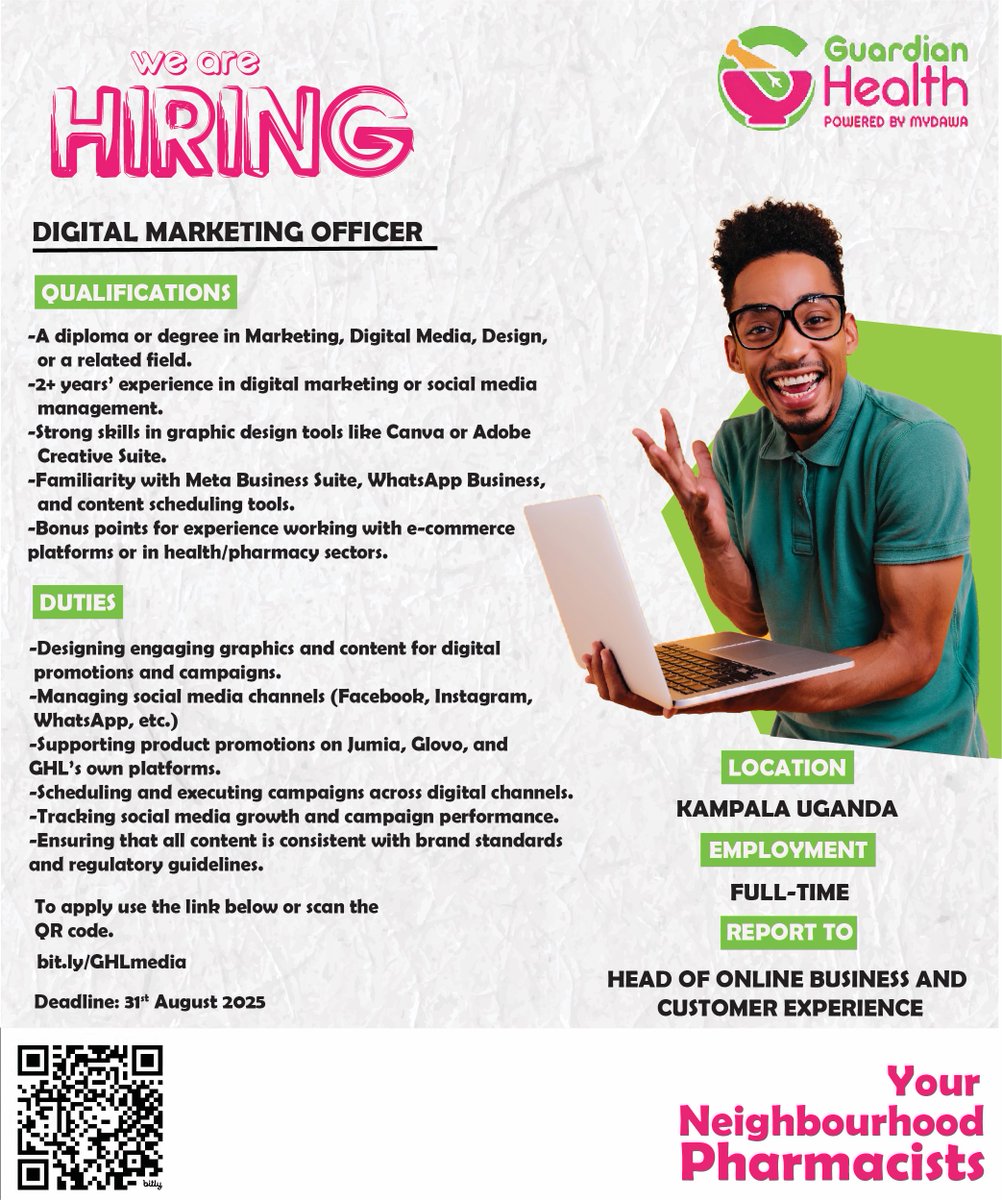 Guardian Health Pharmacy (@ghlpharmacy) on Twitter photo Are you passionate about driving brand growth, creating engaging content and managing online campaigns? 
We are looking for you! To apply, scan the QR code or use Bit.ly/GHLmedia to submit your application before 31st August, 2025. Are you passionate about driving brand growth, creating engaging content and managing online campaigns? 
We are looking for you! To apply, scan the QR code or use Bit.ly/GHLmedia to submit your application before 31st August, 2025.