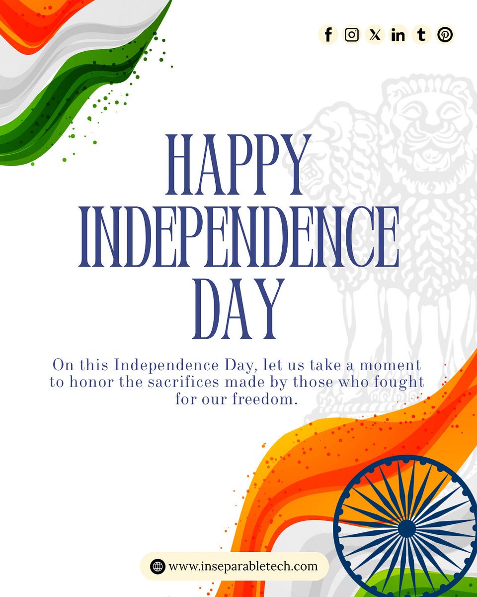 inseparabletech's tweet photo. Our freedom is the gift of countless sacrifices — let’s honor it every day.🫡🇮🇳
.
.
(Independence Day, 15 August, Freedom, Patriotism, Tricolor, India, Celebration, Unity, National Pride, Heroes, Sacrifice, Freedom Fighters, Republic, Peace, Harmony) https://t.co/cWaWZUV5dq