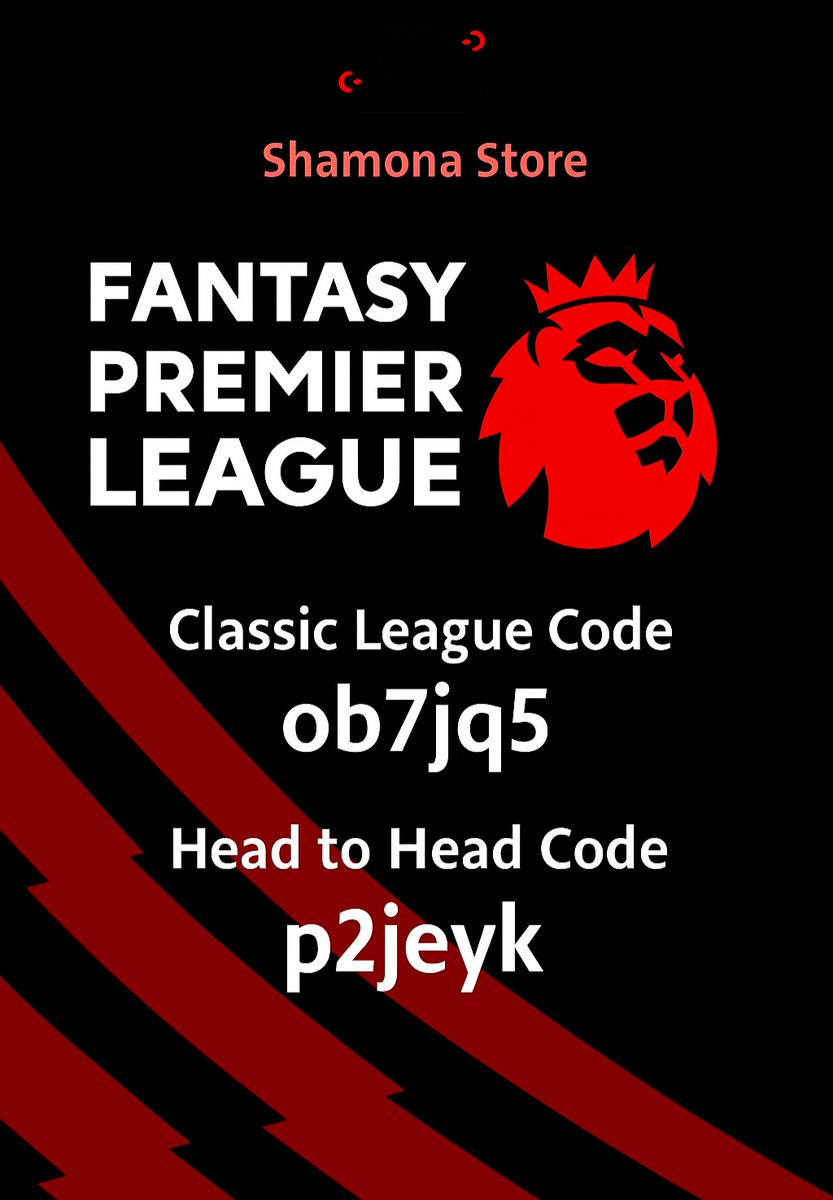 Shamona Fantasy Premier league 2025_2026 🔥
كلاسيك
ob7jq5

H2H
P2jeyk

لو لعاب لعل وعسى نغمت ليك حاجة🫢