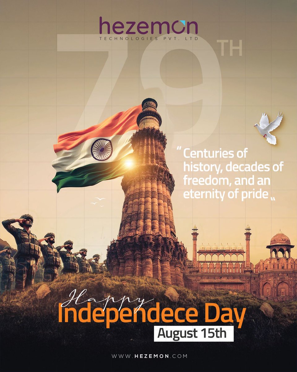 hezemon's tweet photo. Centuries of history, decades of freedom, and an eternity of pride.
Happy Independence Day!
Hezemon Technologies

[Independence Day, pride, history, freedom, August 15th, Hezemon Technologies]

#IndependenceDay #ProudToBeIndian #HezemonTechnologies #FreedomAndPride #August15 https://t.co/l0ozookdJ0