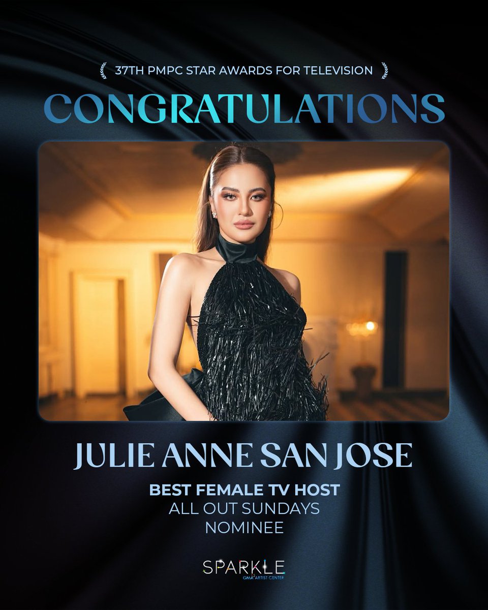 Congratulations to Julie Anne San Jose on her nomination for Best Female TV Host for 'All Out Sundays' at the 37th PMPC Star Awards for Television! ✨

#JulieAnneSanJose