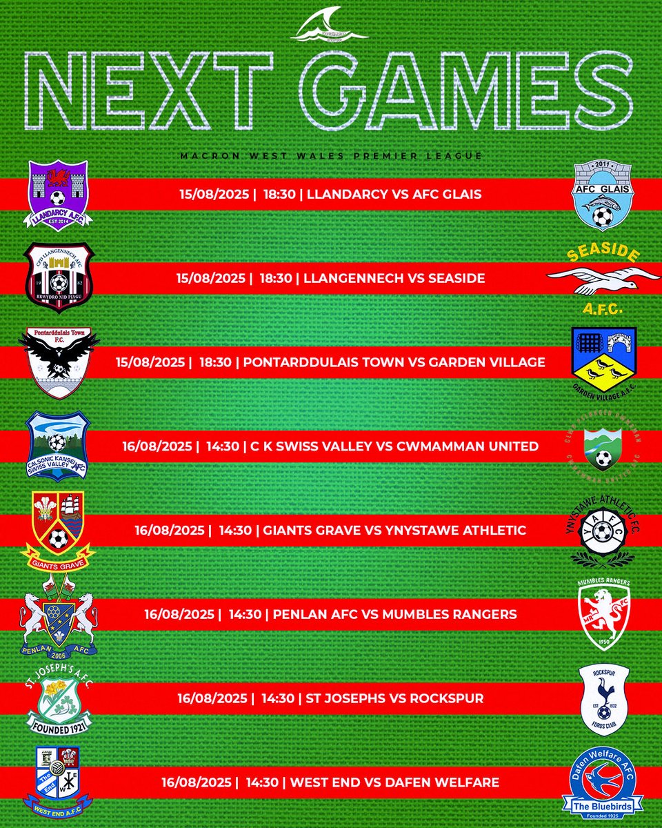 This weekend’s fixtures. Three games this evening and five tomorrow