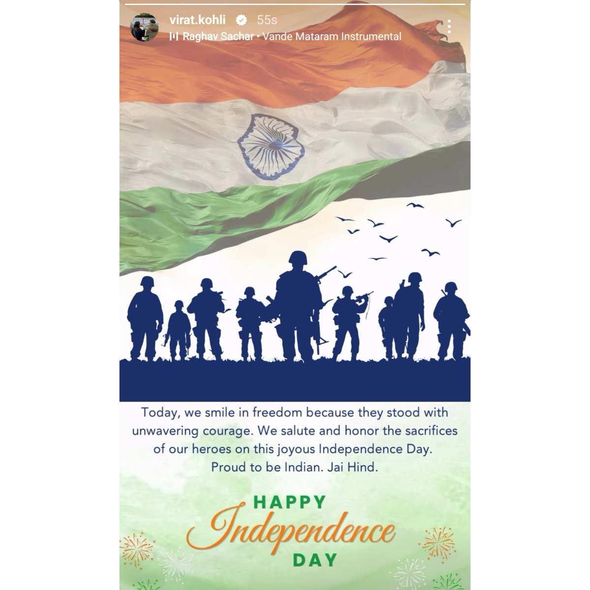 Virat Kohli's latest Instagram story for Independence Day 🇮🇳❤️