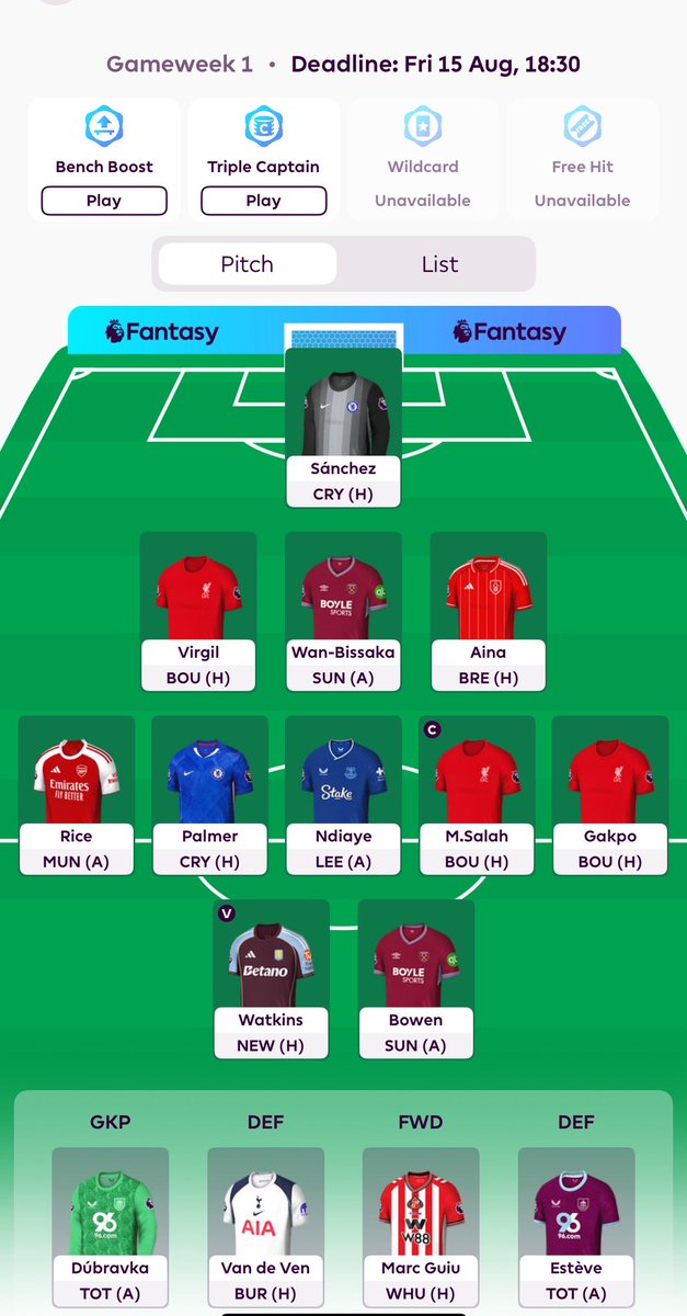 Monkfish_MD's tweet photo. @BigManBakar First one as a Salah/Palmer/Haaland/Fernandes draft.

Second as GE1 Bench Boost draft https://t.co/Q0TvrYDraI