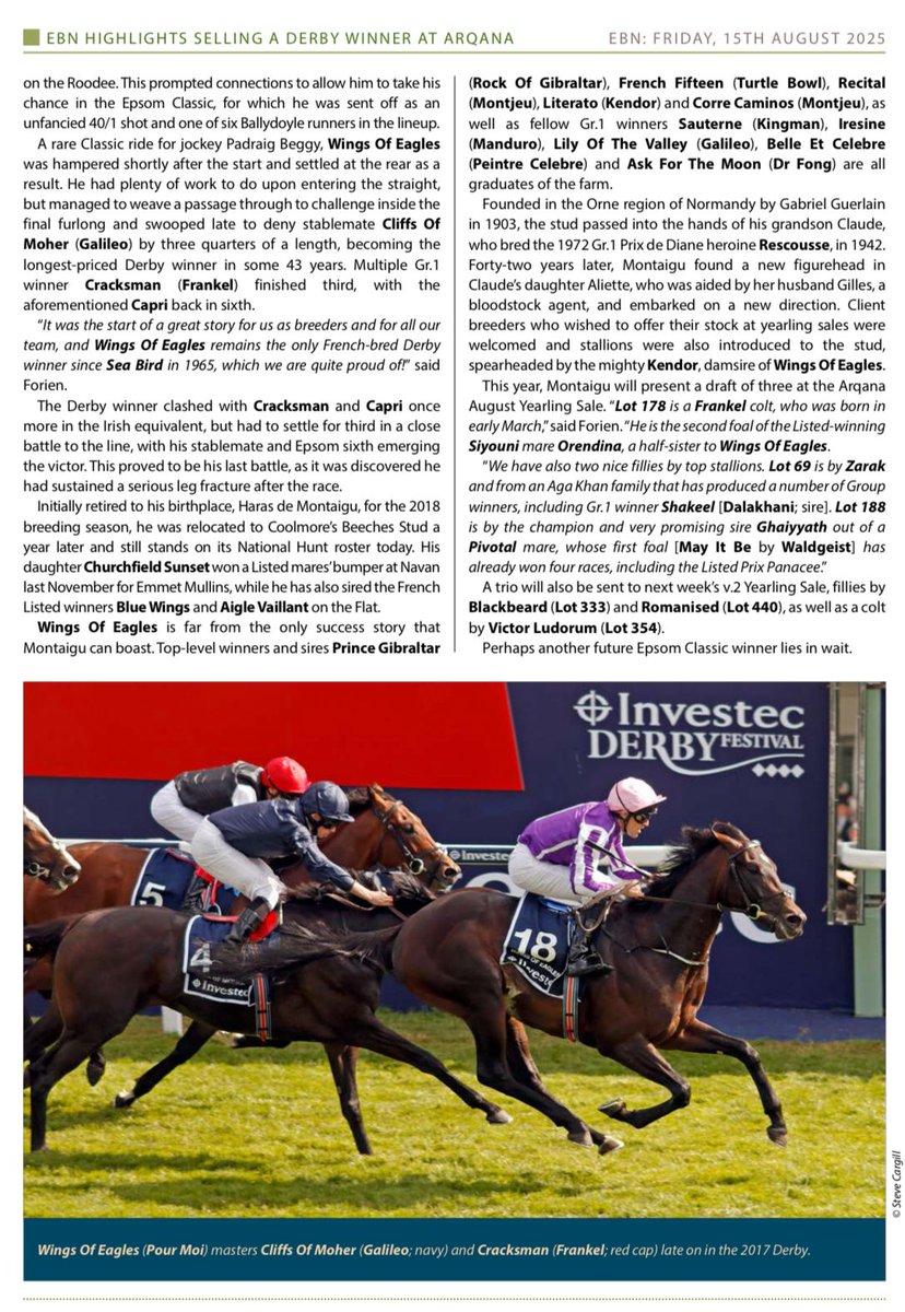 🔦10 years later, spotlights on our 2015 August <a href="/InfoArqana/">ARQANA</a> Sales...

🔥When we bred &amp; sold the Gr1 Derby hero WINGS OF EAGLE <a href="/coolmorestud/">Coolmore</a> ! 

Thanks <a href="/bloodstocknews/">EBN</a> for those exciting memories.

#Moreistocome
