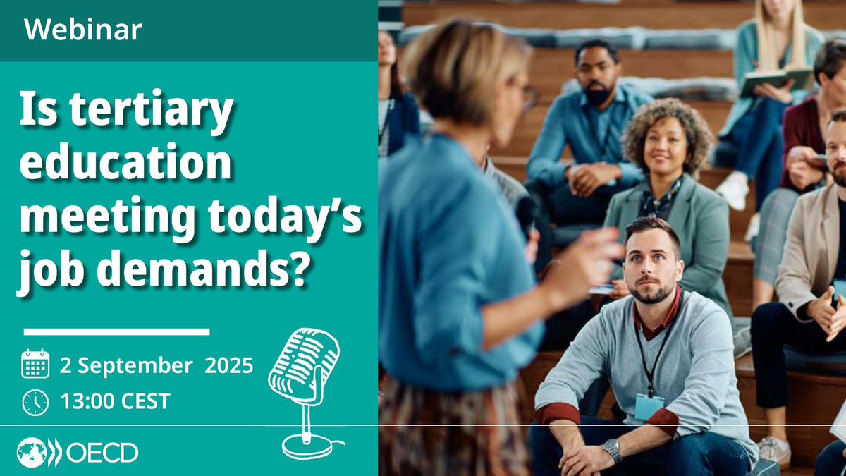 Is higher education meeting today’s job demands?
 
Ahead of the launch of this year’s Education at a Glance, this webinar explores whether higher education is keeping pace with the needs of today’s economies.

📅 2 September
⏰ 13:00 CEST 

Sign up: meetoecd1.zoom.us/webinar/regist…